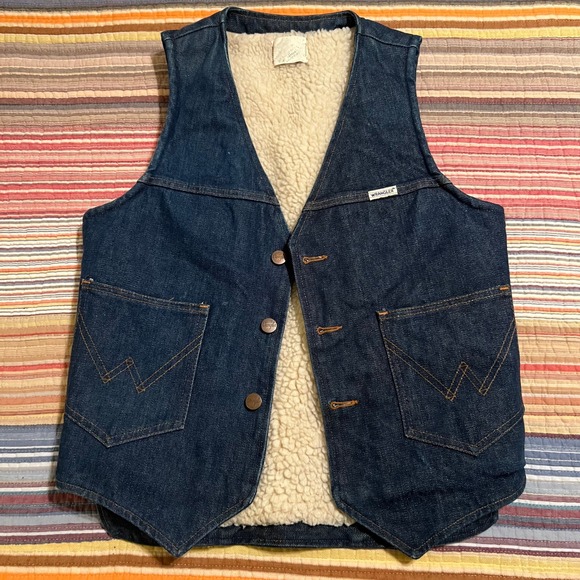 Wrangler Jackets & Blazers - Wrangler Vintage Sherpa Lined‎ Denim Vest Women Blue Jean Trucker Style Made USA